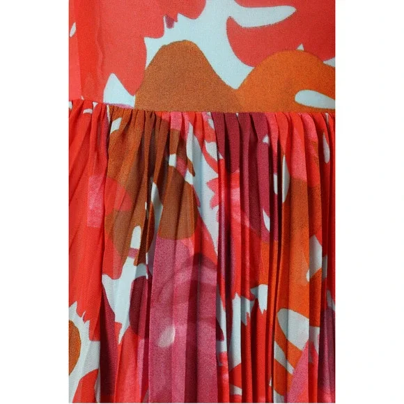 Petal & Pup Red Pink Orange Floral Pleated Maxi Dress - Picture 10 of 14
